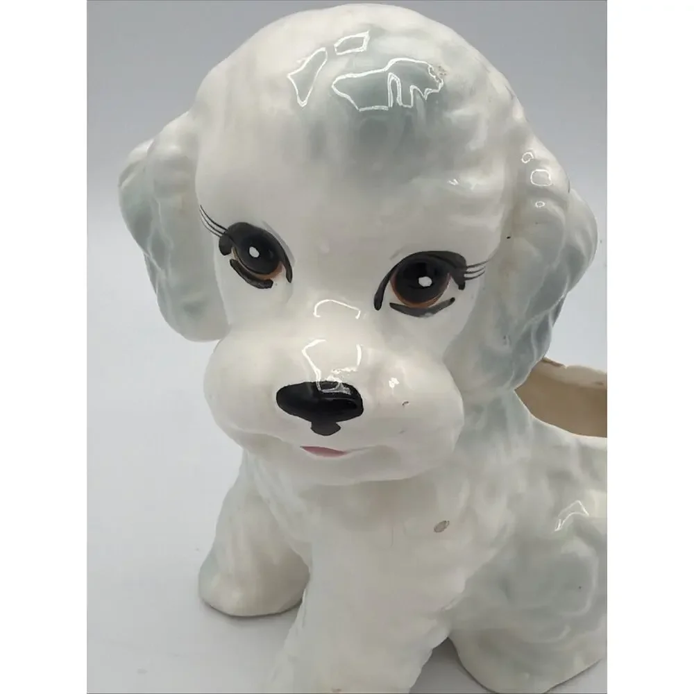 POODLE Dog Planter Vase Inarco Japan 7” MCM Vintage Puppy 50s 60s kitsch ceramic